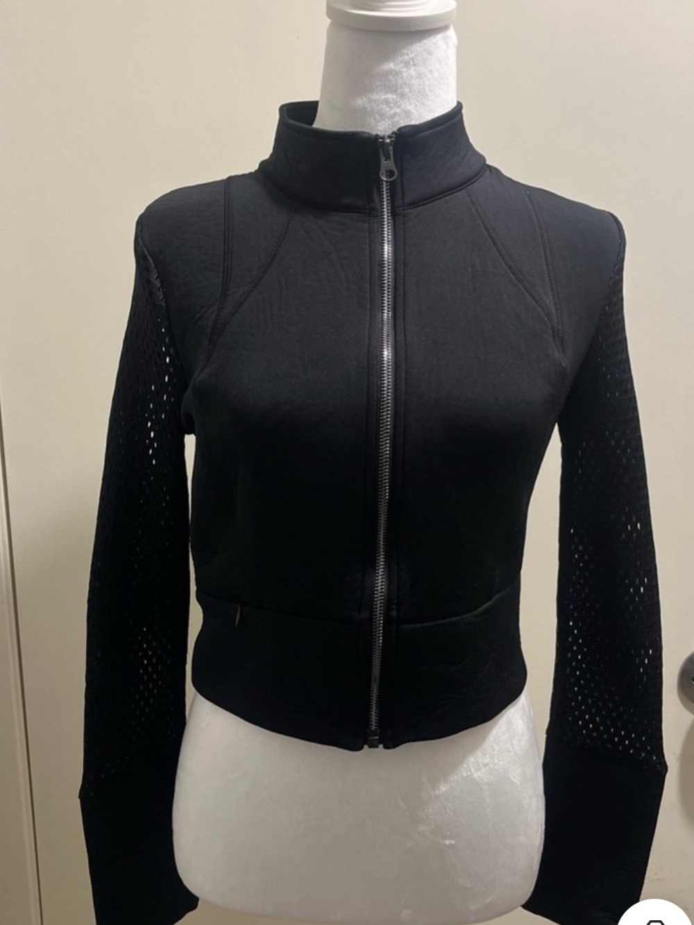 ALO Yoga Black Perforated-Sleeve Zip Jacket